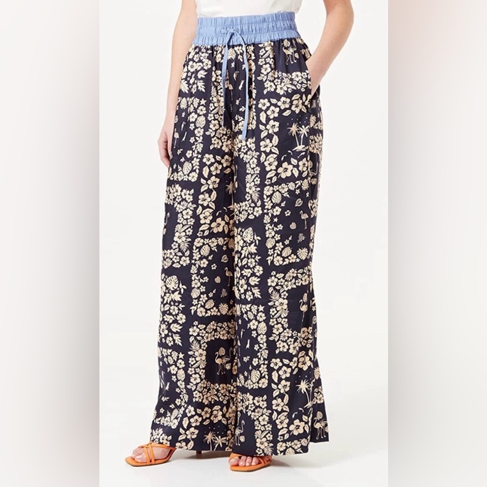 Scotch and Soda navy blue Hawaiian wide leg pull on pants M EUC